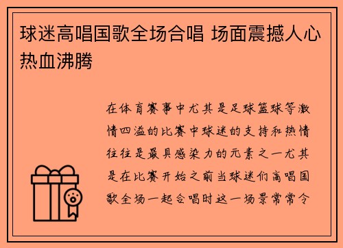 球迷高唱国歌全场合唱 场面震撼人心热血沸腾