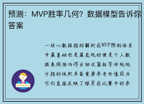预测：MVP胜率几何？数据模型告诉你答案